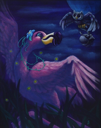 Moonlight Flamingo acrylic painting