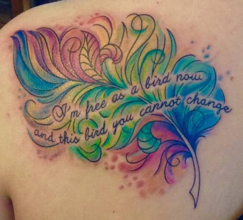 tattoo by Starr, rainbow feather